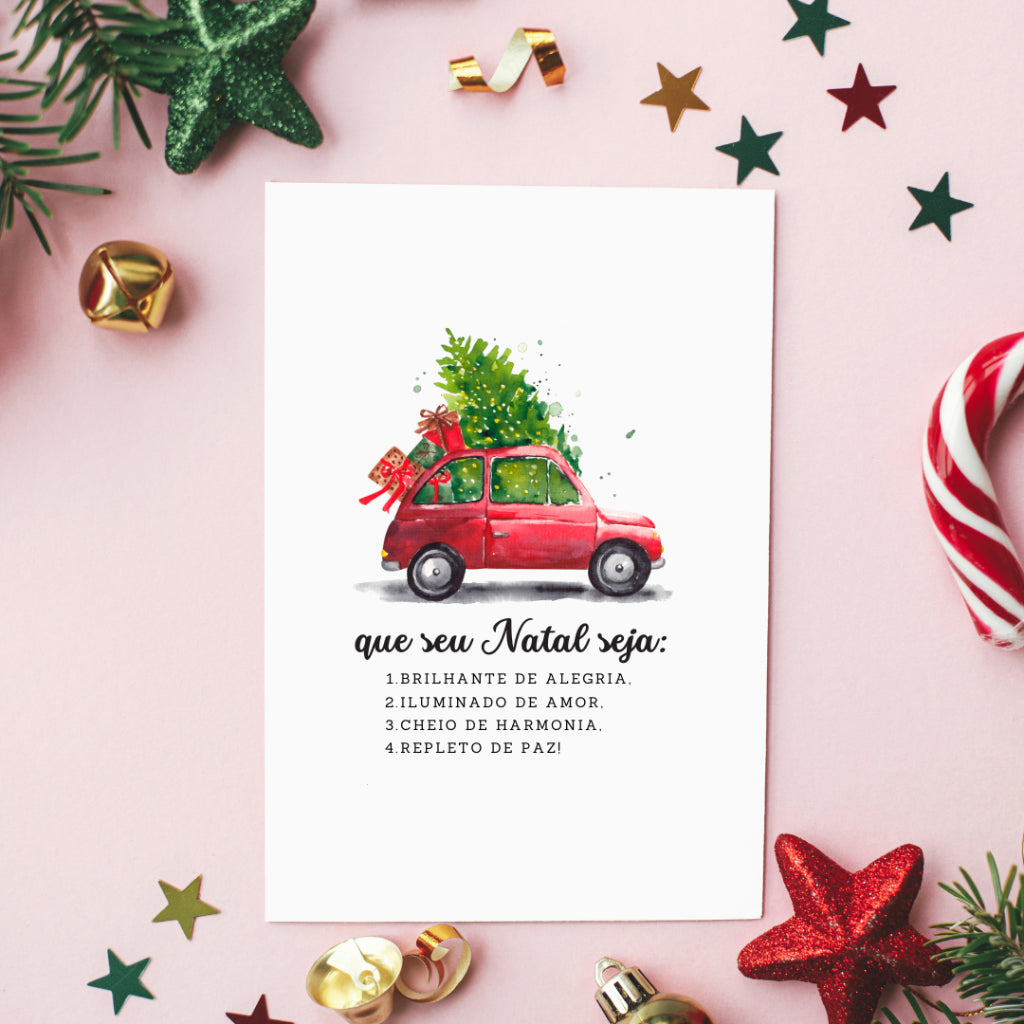 CARTÃO NATAL E BOAS FESTAS - 25 UNIDADES - carro natalino