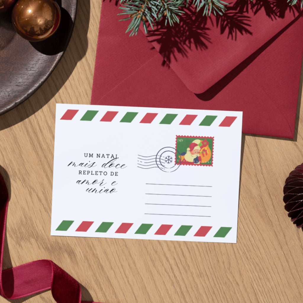 CARTÃO NATAL E BOAS FESTAS - 25 UNIDADES - Carta Selo