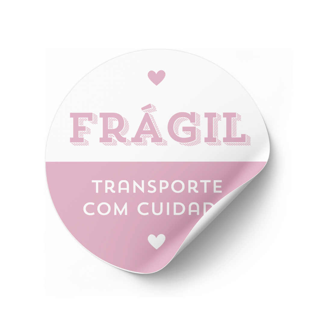 ADESIVO PARA EMBALAGEM 4x4cm ETIQUETA REDONDA "CUIDADO FRÁGIL"