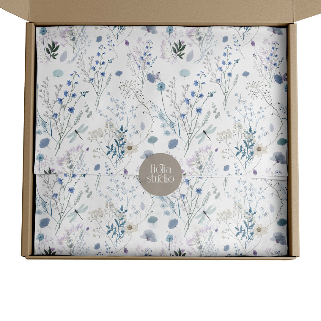 PAPEL PARA EMBRULHO FLORAL AZUL