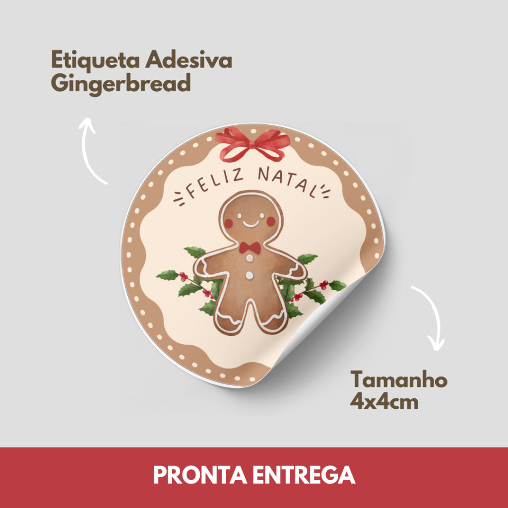 ADESIVO NATAL E BOAS FESTAS - 20 UNIDADES - Gingerbread